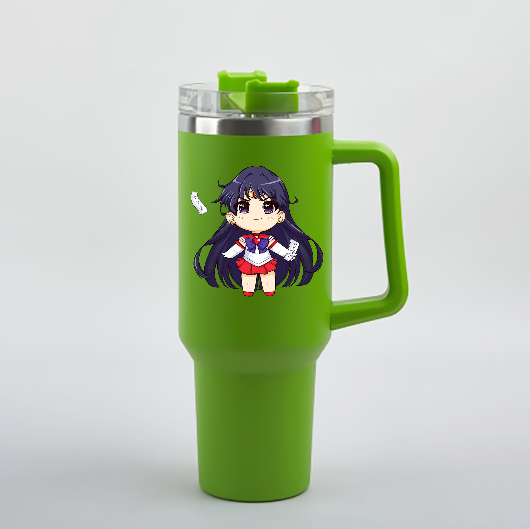 （画像用） 美少女戦士セーラームーン 火野レイ ひの レイ Sailor Moon Hino Rei （セーラーマーズ,Sailor Mars） 1200mL車用タンブラー - クリスタルステッカー（プラスチックストロー付き）